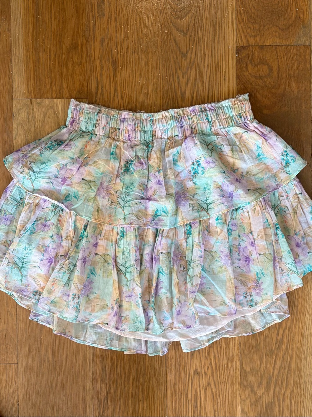 LoveShackFancy Pastel Floral Ruffle Skirt - Mint, Lavender & Peach